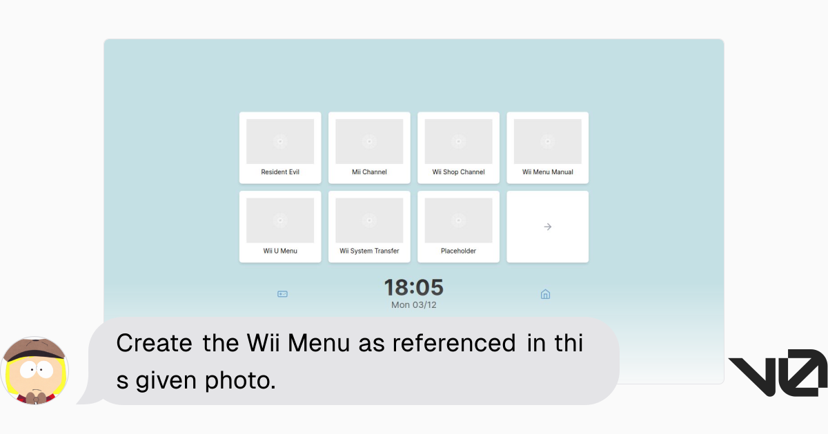 Create the Wii Menu as referenced in this given photo. | A shadcn/ui ...