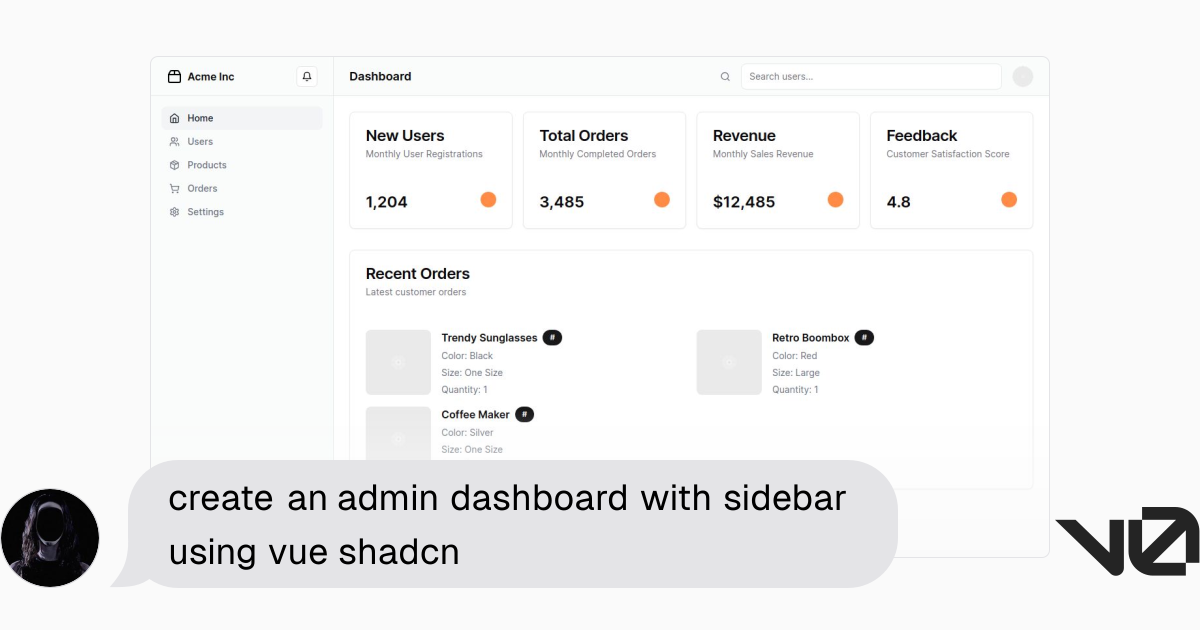 create an admin dashboard with sidebar using vue shadcn | A shadcn/ui ...